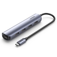  Adapteris Ugreen CM417 USB-C to 4xUSB-A + HDMI gray 
